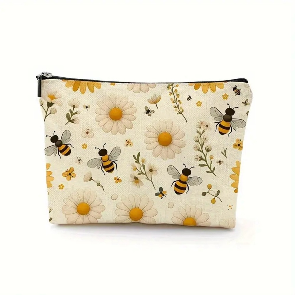 NEW Canvas Bag, bumble bees, cosmetic, toiletry, and make-up bag, zipper bag
